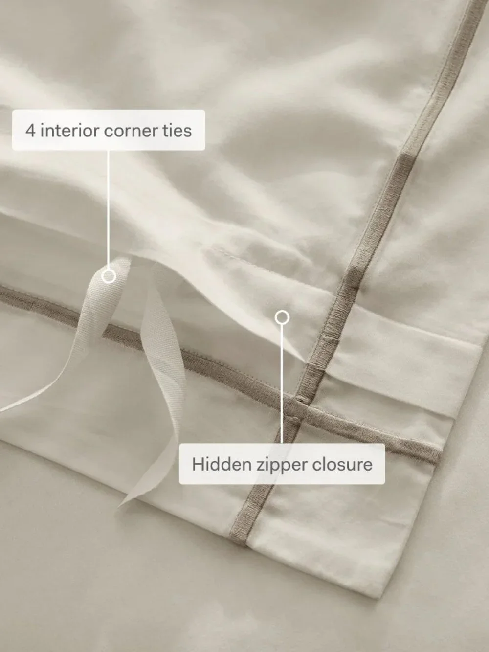 Boll & Branch Full/Queen White/Oak Percale Embellished Duvet Cover Set